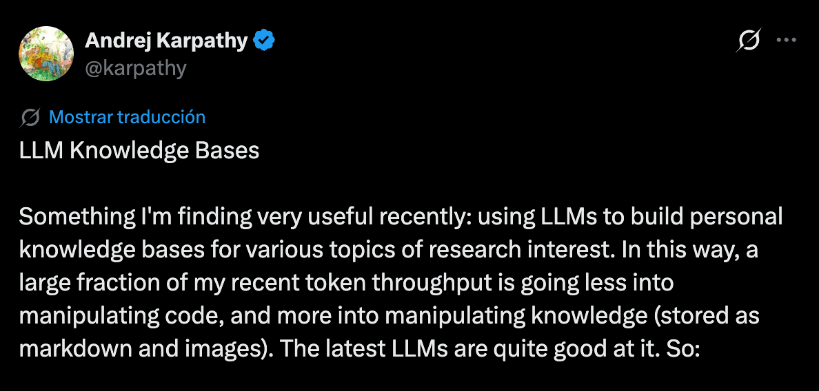 Andrej Karpathy tweet about LLM Knowledge Bases